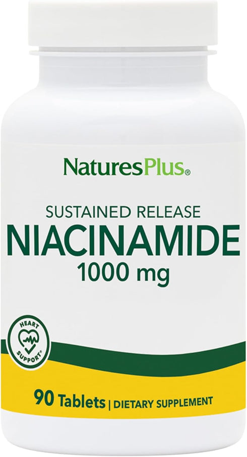 NaturesPlus Niacinamide, 1000 mg, 90 Tablets, High-Potency Vitamin B3 Supplement