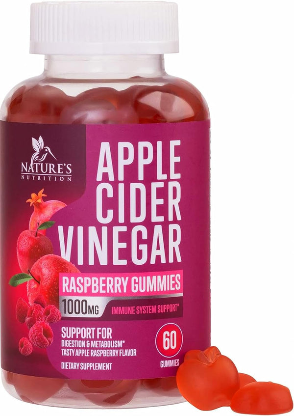 Vegan Apple Cider Vinegar Gummies 1000mg, 60 Count, Non-GMO for Detox, Digestion & Gut Health Support