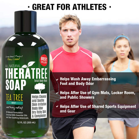 TheraTree Tea Tree Oil Soap with Neem Oil, 12oz, Helps Skin Irritation and Body Odor