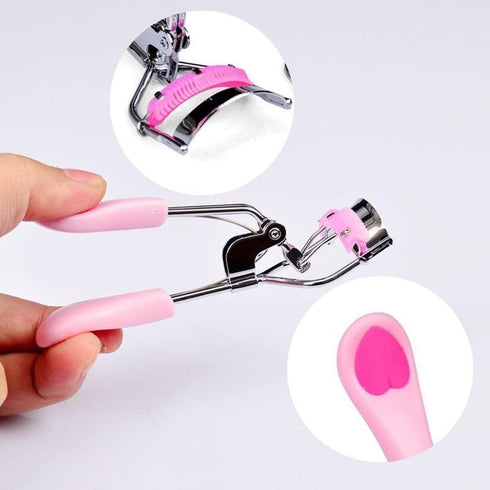 Stainless Steel Eyelash Curler with Comb, Pain-Free for All Eye Shapes, 5 Silicone Refill Pads, Light Pink