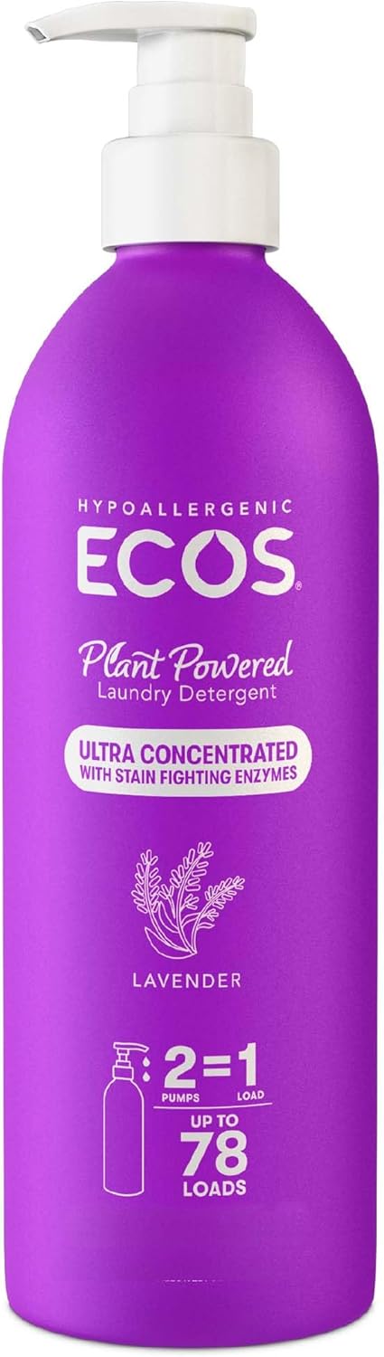 ECOS Ultra Concentrated Liquid Laundry Detergent, 16 Fl Oz, Sustainable Aluminum Bottle, Up to 78 Loads, Lavender
