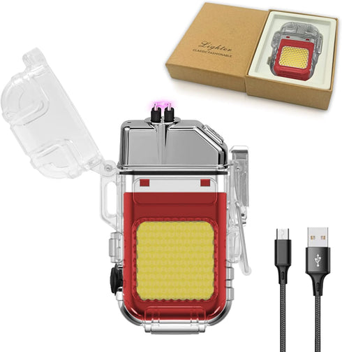 Electric Candle Lighter USB Type C Rechargeable Flameless Windproof Lighter with Outdoor Light for Camping, Hiking (Red)