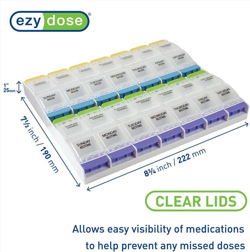 Ezy Dose Weekly Pill Organizer, 2X-Large, Vitamin and Medicine Box, Clear Lids