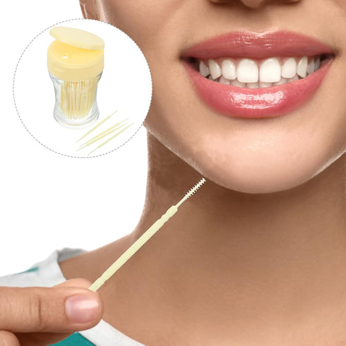 200pcs Double-head Toothpicks, Soft Plastic Oral Care Interdental Floss Cleaners, Light Yellow