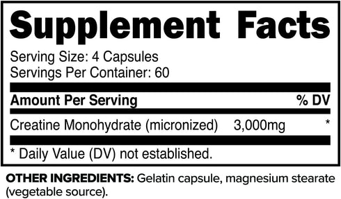 Primaforce Creatine Monohydrate Capsules - 240 Capsules, 3,000mg per Serving, Gluten Free