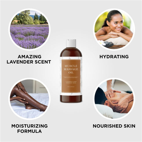 Sore Muscle Massage Oil for Body - Relaxing Lavender and Rosemary Massage Oil for Muscle Relief (16oz)