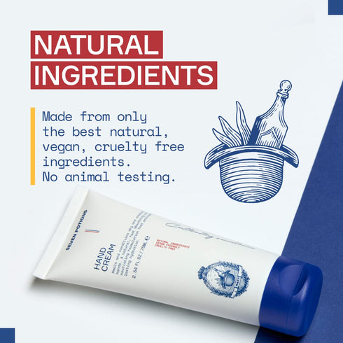 SEVEN POTIONS Natural Hand Cream for Dry, Chapped Hands, 3.4FL OZ - Non-Greasy, Lightweight, Long-Lasting Hydration,