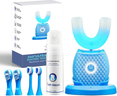 Ralexidog 360 4 Automatic U-Shaped Electric Toothbrush Kit for Adults, Ultrasonic Hands-Free Toothbrush