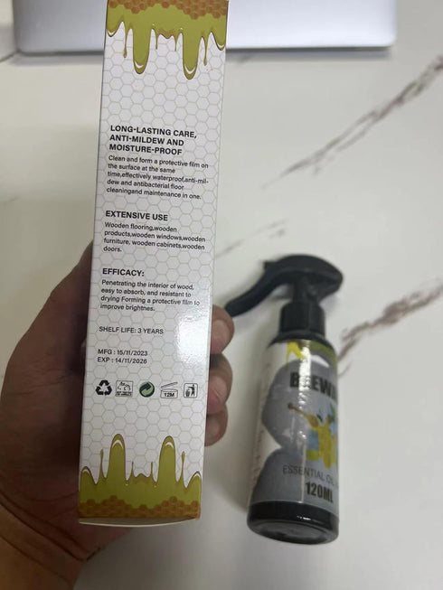 Natural Beeswax Spray, Multipurpose Furniture Polish and Wood Floor Cleaner, 2pc x 120ML