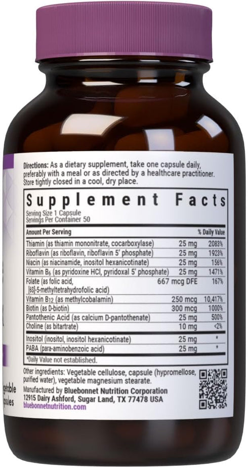 Bluebonnet Nutrition Cellular Active Coenzyme B-Complex, Energy Production & Nerve Support*, Vegan, Kosher Certified, Gluten-Free, Soy-Free, Dairy-Free, 50 Vegetable Capsules, 50 Servings