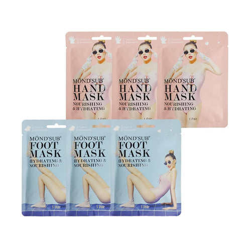MOND'SUB Moisturizing Hand & Foot Masks, 3 Glove & 3 Socks for Dry Hands and Cracked Heels with Argan Oil