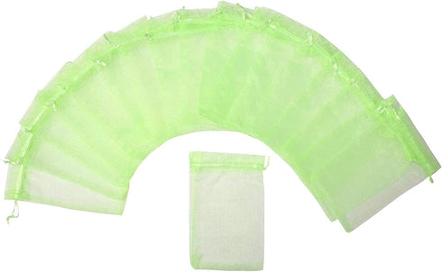 100Pcs Organza Bags, 4x6 Inch Sheer Drawstring Gift Bags, Light Green Organza Jewelry Pouches for Wedding Party Favor
