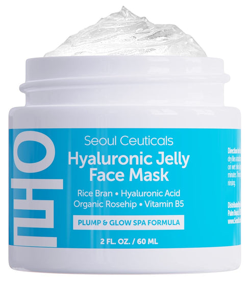 SeoulCeuticals Hyaluronic Acid Jelly Face Mask – Rice Bran + Vit B5 + Rosehip Anti Aging K Beauty Skincare, 2oz
