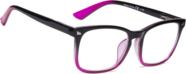 BLUELESS Women’s Reading Glasses - Fashion Ladies Readers (Black/Purple, 0.00)