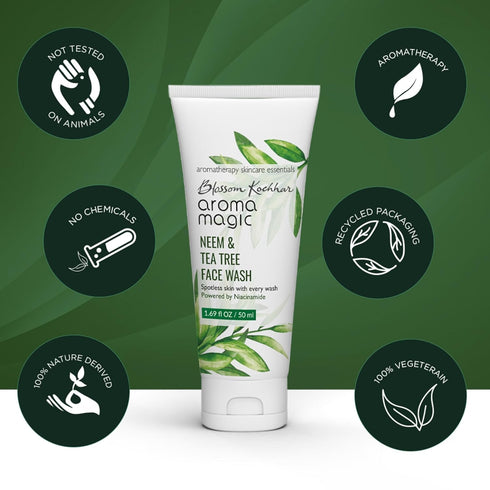 Neem & Tea Tree Face Wash with Niacinamide, Deep Cleansing & Pore Tightening, 3.38 Fl Oz