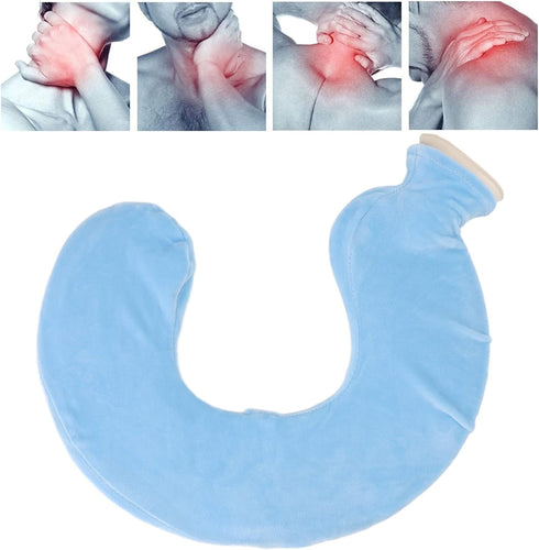 Light Blue U-Shaped Hot Water Bottle for Pain Relief