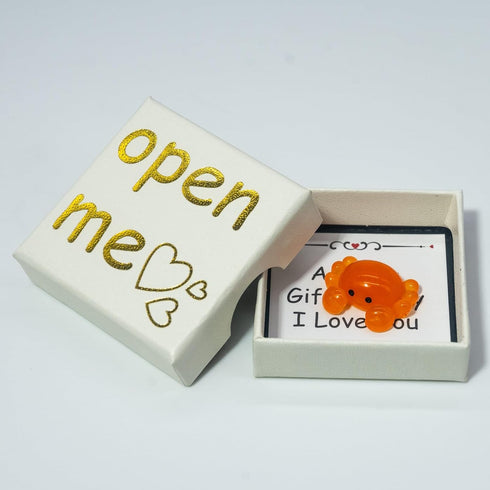 Set, Tiny Orange Crab Gift Box Love Message Surprise with Gold Open Me Design, Romantic Present