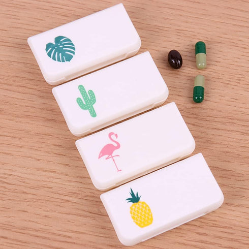 Daily Pill Box Case Waterproof Medicine Organizer for Travel Use - Mini Pill Container with 3 Compartments (Cactus)
