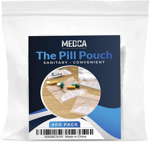 Pill Pouch Bags - (Pack of 400) 3" x 2.75" Disposable Zipper Pills Baggies for Daily AM PM Travel Organizer