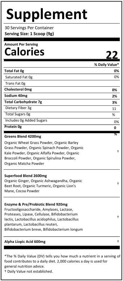 Neuropathy Superfood Blend Greens Powder for Peripheral Neuropathy with 600mg of R Alpha Lipoic Acid