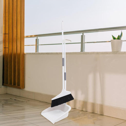 KALLORY Broom and Dustpan Set, Dust Pan and Broom Combo for Floor Cleaning, Long Handle for Indoor Outdoor Use