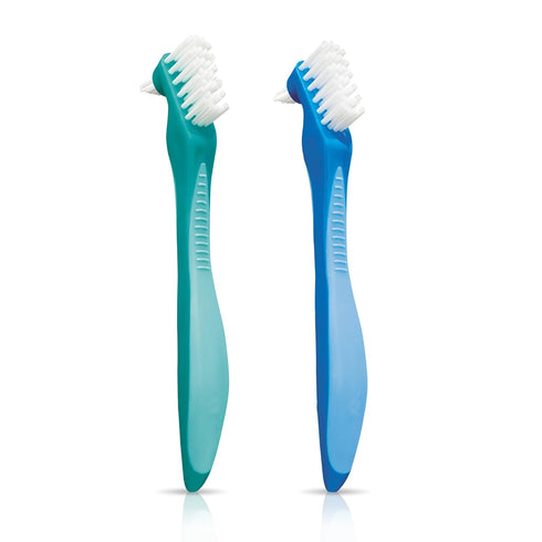 Recommended (Pack 2) GUM Denture Brush - Dual Headed Hard Bristle Toothbrush for Dentures & Acrylic Retainers - Dentist