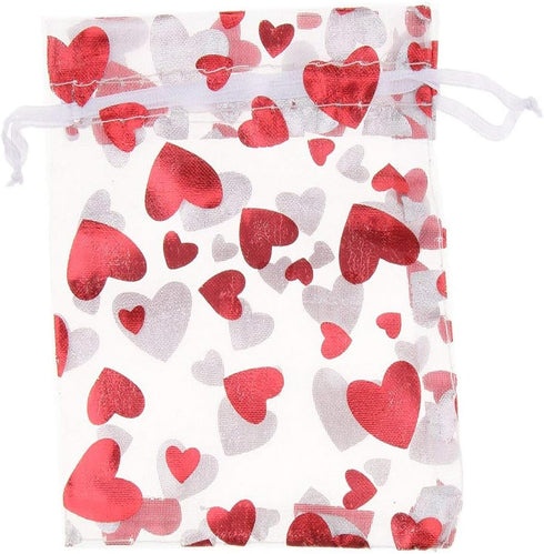 100pcs Love Heart Gift Bags, Drawstring Candy Bags for Jewelry Packaging, Wedding Gift Pouch for Parties