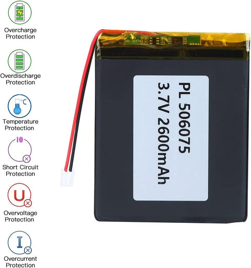YTKavq 3.7v 2600mAh 506075 2.0mm Polymer Lithium Ion Battery Lipo Rechargeable Battery with PH Connector