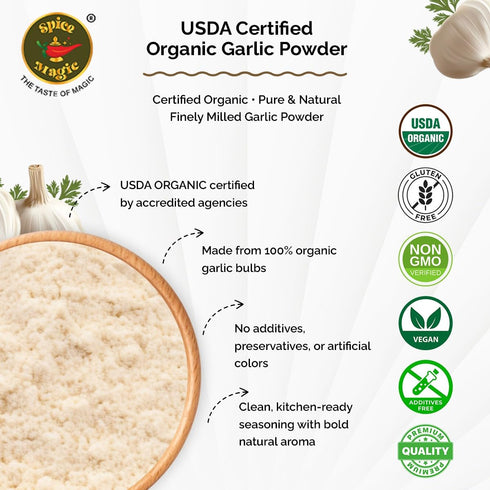 sativum),8 oz (226 Spice Magic Organic Garlic Powder (Allium g) | Finely Ground & Aromatic | Lab Tested,No ETO