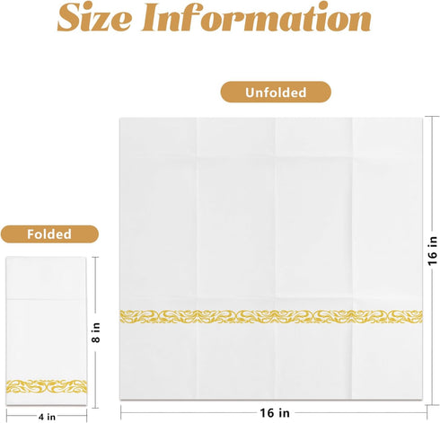 KAMMAK 100 Pack (16 16 inch) White Dinner Paper Napkins with Pocket Disposable Yellow Trim Linen Feel Wedding Reception