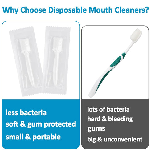 50 Gauze Mouth Swabs for Elderly, Disposable Toothbrushes, Individually Wrapped Swabsticks for Dry Mouth
