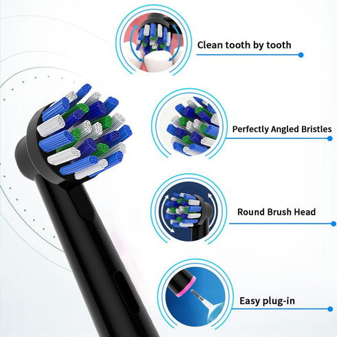 8pcs Black Replacement Heads for Oral B Electric Toothbrush, 4pcs Precision Clean & 4pcs Cross Clean Brush Heads