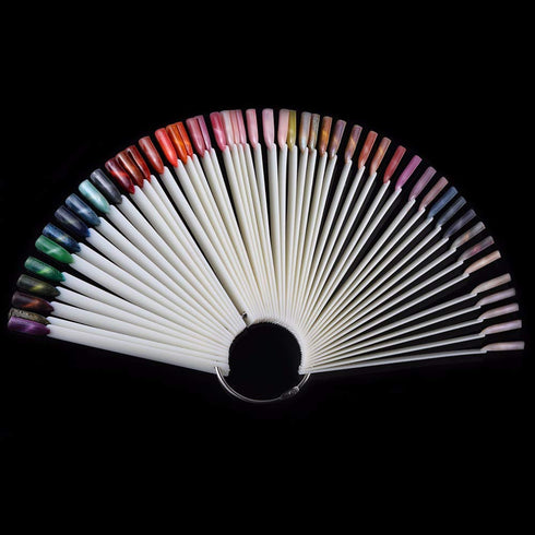 JASSINS 50 Pcs Nail Swatch Sticks with Ring, Fan-shaped Display Tips for Nail Art Polish Practice