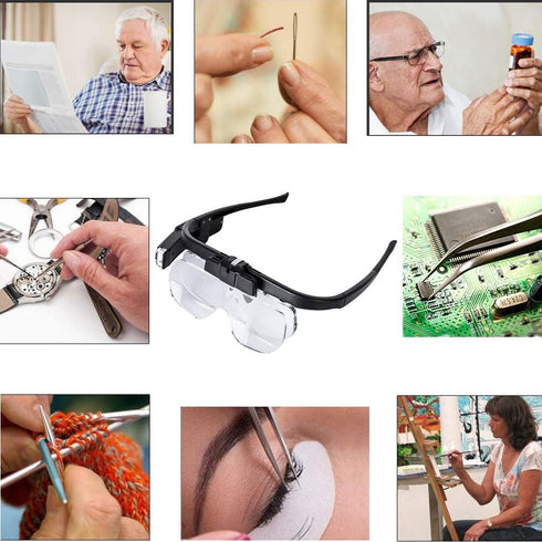 Magnifying Glass with LED Light - USB Rechargeable Head Magnifier Glasses for Crafts, 3 Replacement Lenses