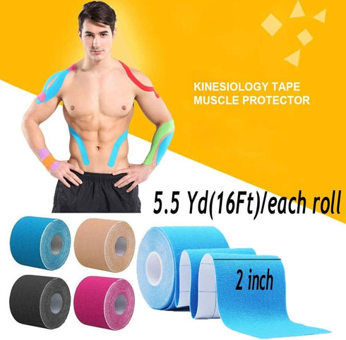 2 Rolls Waterproof Breathable Kinesiology Tape, Athletic Elastic Kneepad Muscle Pain Relief Knee Taping for Gym Fitness Running Tennis Swimming (Blue)