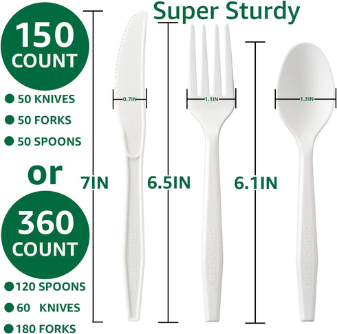 100% Compostable No Plastic Knives Forks Spoons Utensils, The Heavyweight Heavy Duty Flatware is Eco Friendly Products for Lounge Party Wedding BBQ Picnic Camping. by biocean
