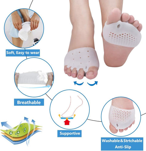 Metatarsal Pads, Gel Toe Separators, Bunion Corrector Cushion, Soft & Breathable Toe Spacers for Rapid Pain Relief