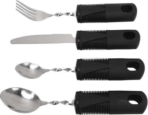Weighted Utensils Set for Parkinsons Patients, Adaptive Silverware for Hand Tremors, 4Pcs Spoon Fork Knife Built Up