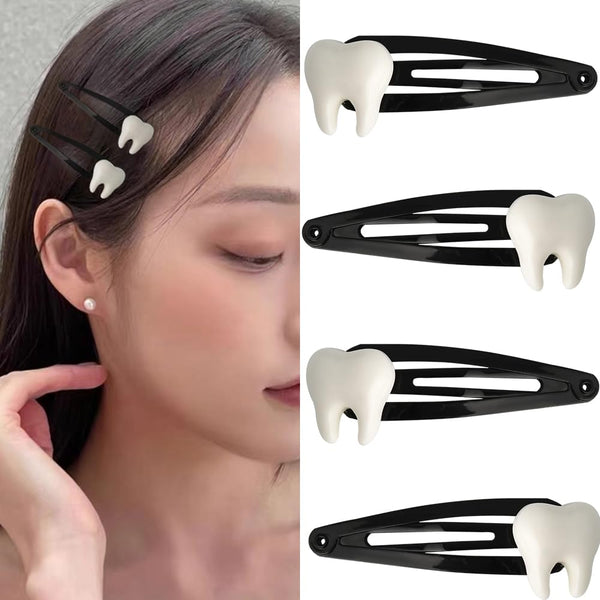 Tooth Shaped Hair Clips, Goth Gothic Halloween Hair Accessories for Women Girls, Y2K Snap Clips Barrettes