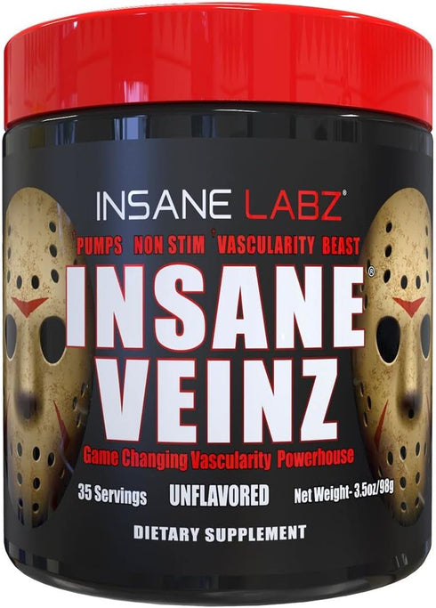 Insane Labz Insane Veinz Non Stimulant NO Enhancing Powder, Nitric Oxide Booster with Agmatine Sulfate, 35 Servings