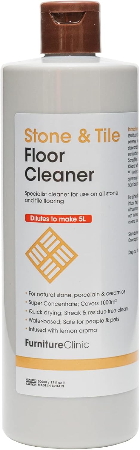 Furniture Clinic Stone & Tile Floor Cleaner, Easy Application, Quick-Drying with Lemon Aroma, 17oz / 500ml