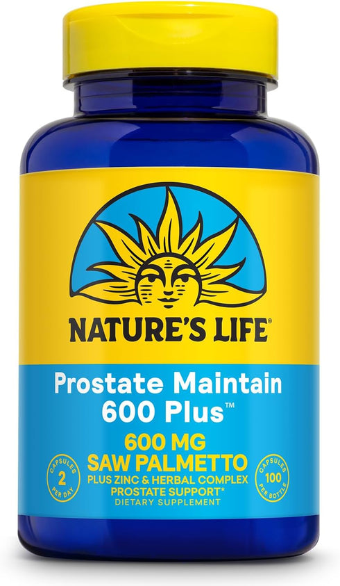 Nature's Life Prostate Maintain 600 Plus, 50 Servings, 100 Vegetarian Capsules, Saw Palmetto, Pygeum Herbal Complex,