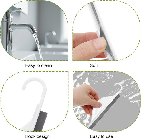 Quilax Counter Tiny Bathroom Mirror Squeegee for Shower Glass, Silicone Shower Squeegee with Hanging Hook, Handy Water