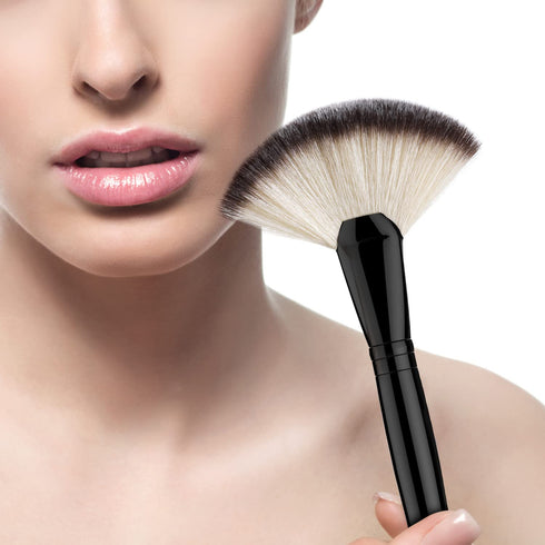 Luxspire Professional Fan Makeup Brush for Highlighting Blush Bronzer Cheekbones, Large Soft Dense Face Tool, Black