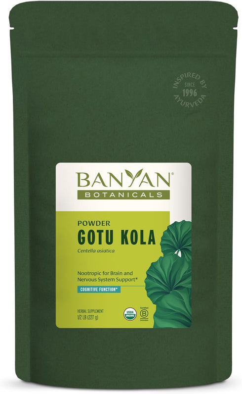 Banyan Botanicals Gotu Kola Powder, Organic Brahmi (Centella Asiatica), ½ lb, Vegan
