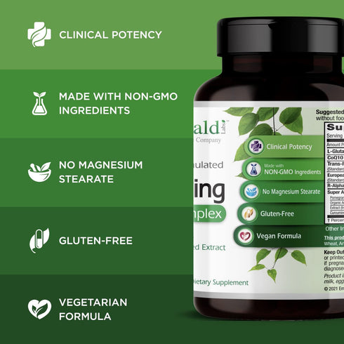 EMERALD LABS Anti-Aging Cellular Complex | L-Glutathione, Resveratrol, CoQ10, Grapeseed Extract, Alpha Lipoic Acid - 60