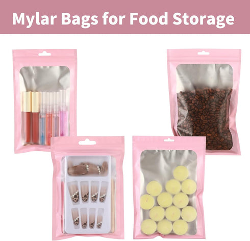 150 PCS-6x9 Reclosable Mylar Bags, Pink for Food Storage, Resealable Large Mylar Bag with Clear Window for Edible