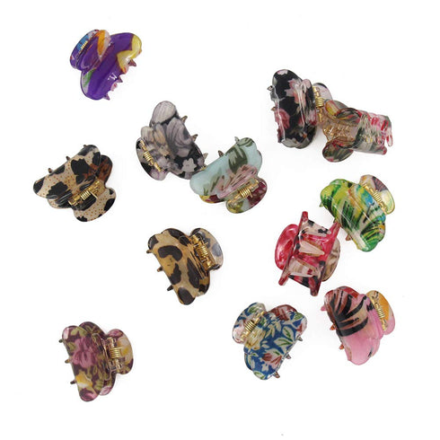 Mini 1.2 Inch Plastic No-Slip Grip Jaw Hair Clip, Floral Printed Small Acrylic Hair Claw Clips, Pack of 12