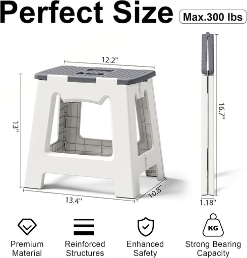 Kzeirm Waterproof,13" Foldable Shower Stool for Shaving Legs, Plastic Foot Rest Stools to Shave Leg, Folding Small