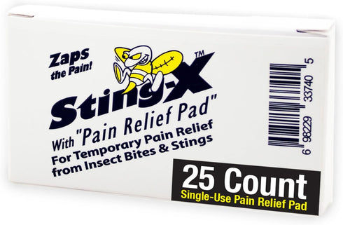 CoreTex Sting X Insect Sting Relief Wipes, 25 Single-Use Pain Relief Pads with 6% Benzocaine for Bee, Wasp, Hornet